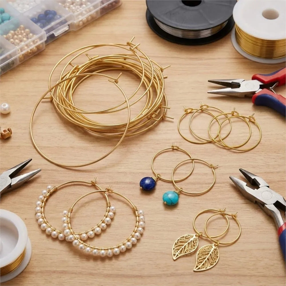 50Pcs 316 Stainless Steel 15 20 30 40mm Gold Silver Color Hoops Earrings Big Circle Ear Hoops Earrings Wires DIY Jewelry Making