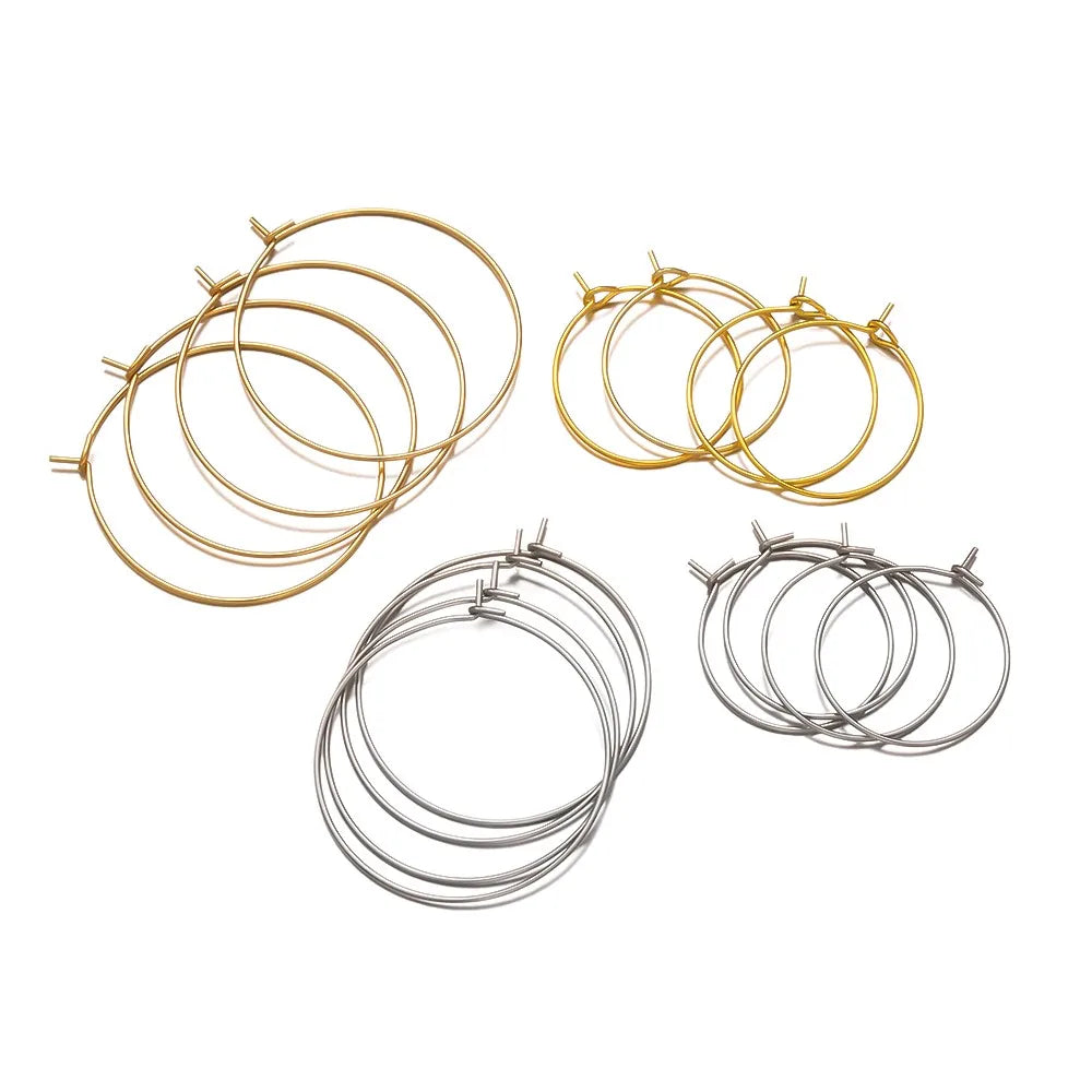 50Pcs 316 Stainless Steel 15 20 30 40mm Gold Silver Color Hoops Earrings Big Circle Ear Hoops Earrings Wires DIY Jewelry Making
